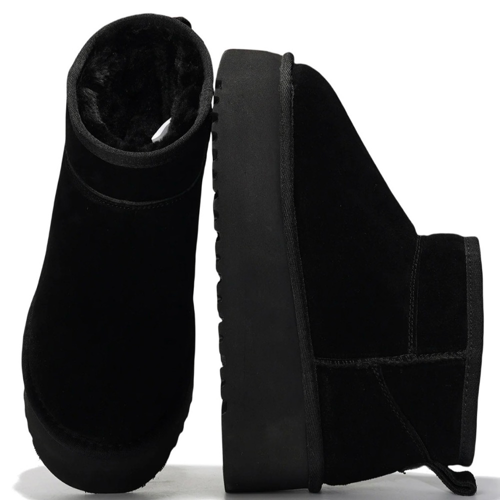 Project Cloud Black HUGGY Women Ankle Boots 100% Genuine Suede Leather Size 9